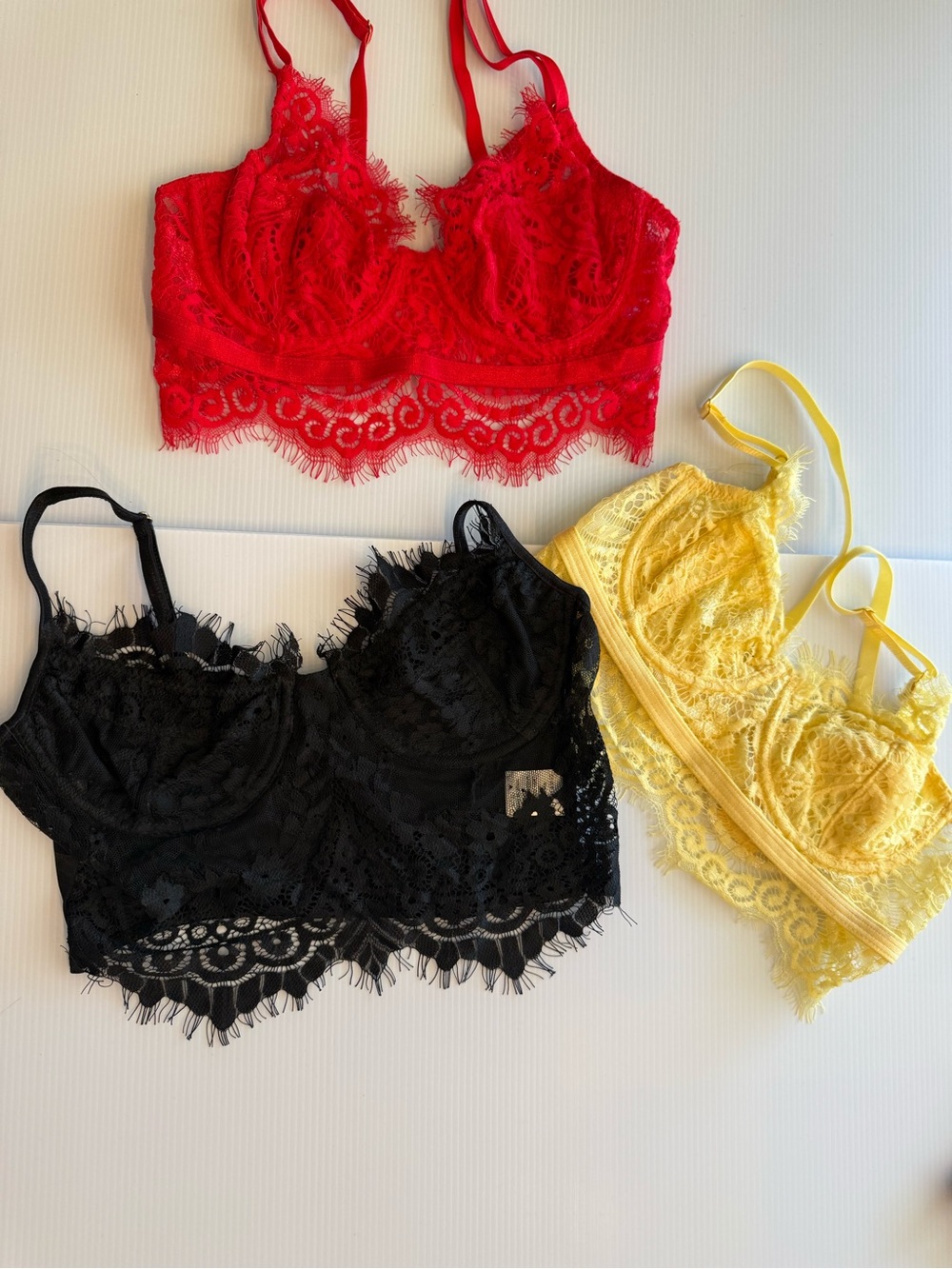Lace Bralette Trio - Red, Black & Yellow